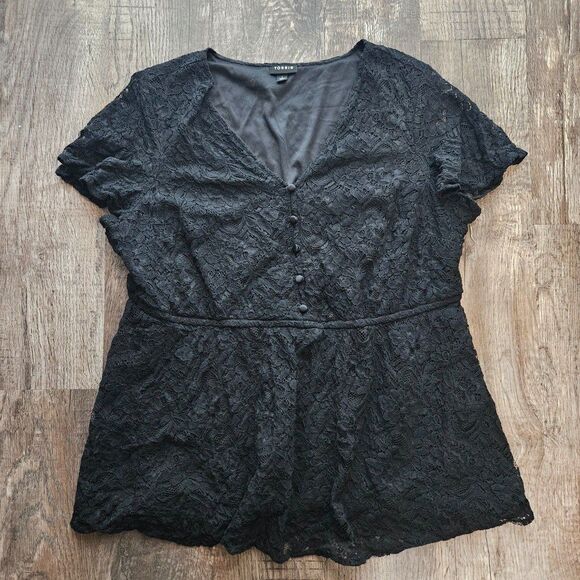 Torrid Black Lace Button Down Peplum Top - Picture 6 of 6